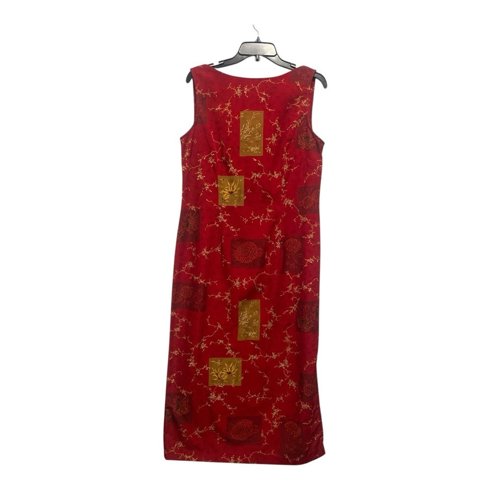 Sag Harbor Vintage 90s Sheath Dress Sz 12 Sleeveless Asian Print Red Gold Black